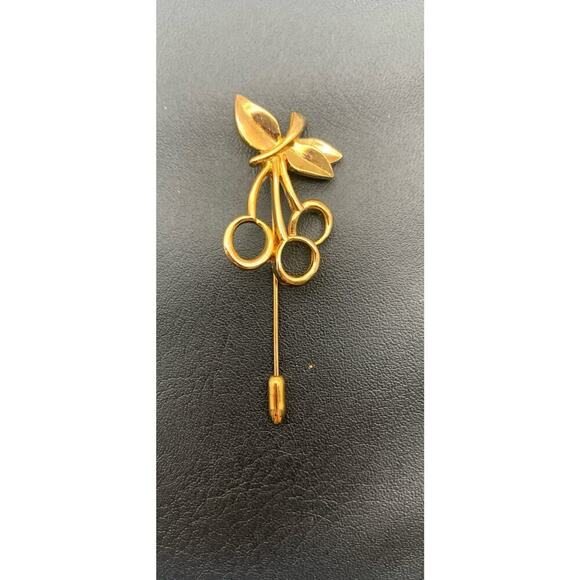 Vintage Gold Tone Golden Cherries Stick Pin - Picture 2 of 5